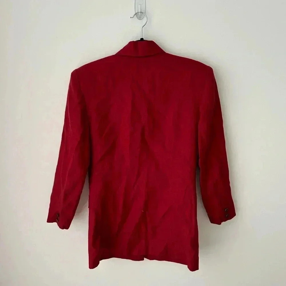 Vintage 90s Episode Red Linen Blazer Gold Button Tailored Jacket Women Size 4 - Picture 9 of 11